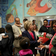 Democratic presidential candidate and former U.S. Secretary of State Hillary Clinton greets students and parents while touring a KinderCare daycare center May 9, 2016 in Fairfax, Virginia. Photo via Getty Images.